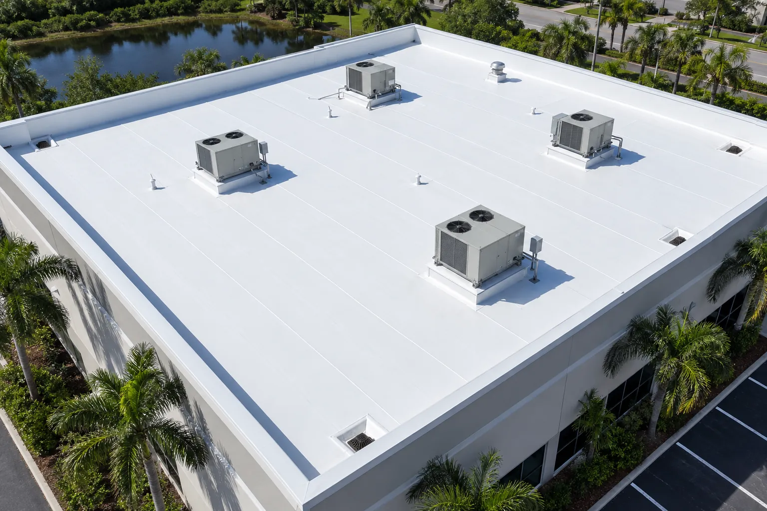 White TPO single-ply membrane on a Florida commercial low-slope roof