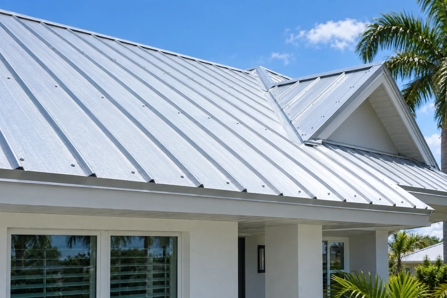 Exposed-fastener 5V metal roof on a coastal Florida home