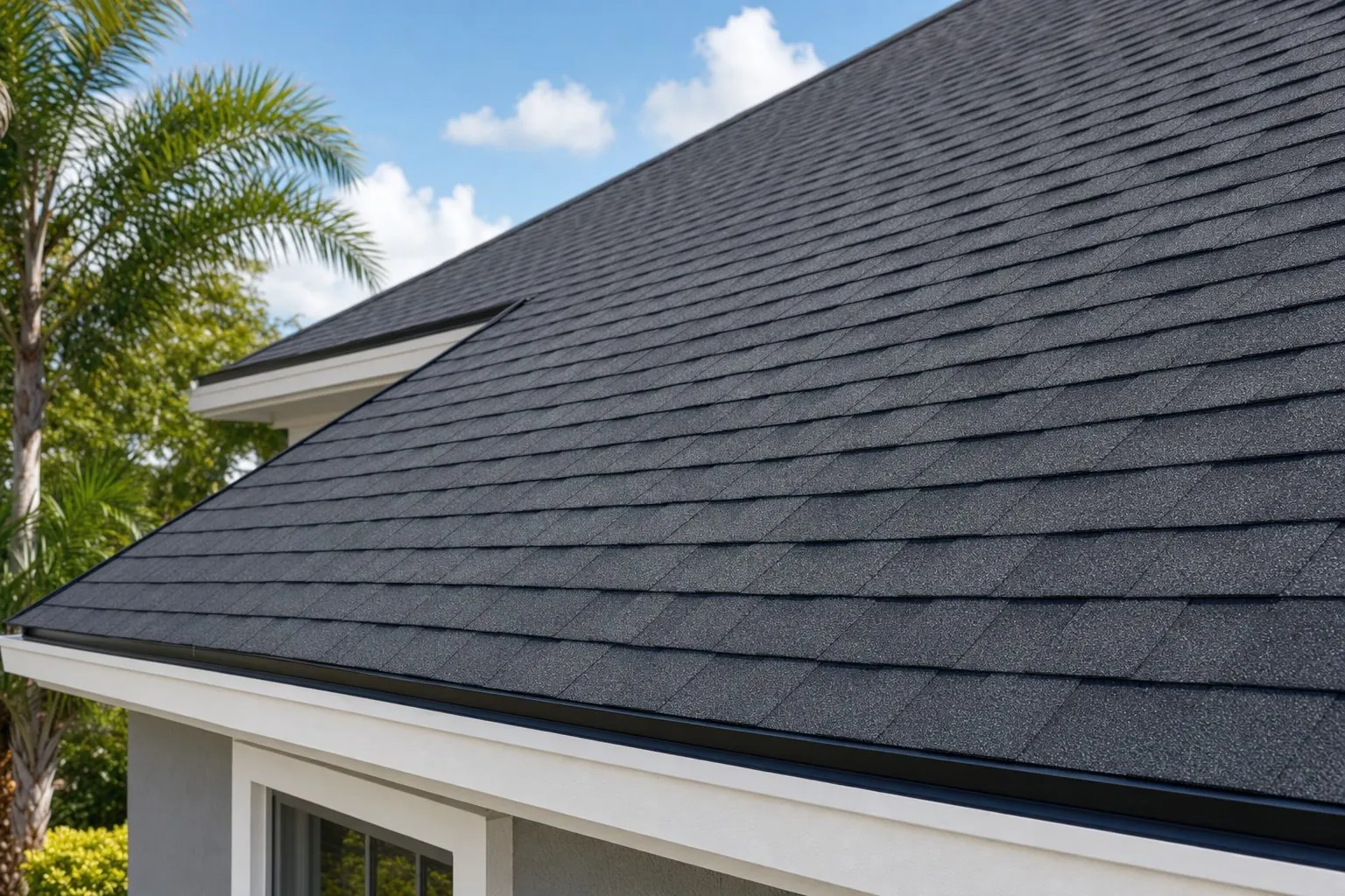 Charcoal architectural shingle, single-story
