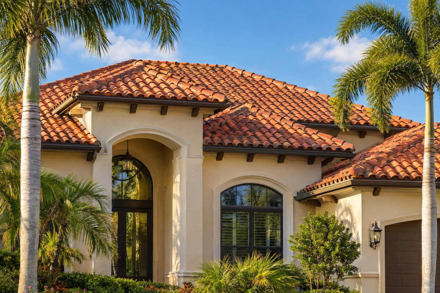 Barrel clay tile roof on a Mediterranean-style Florida home