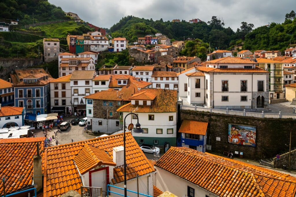 Houses and apartments with color roofs