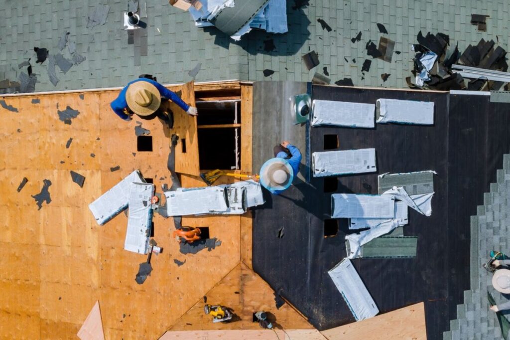 A top view of the roof being repaired in Lakeland, FL