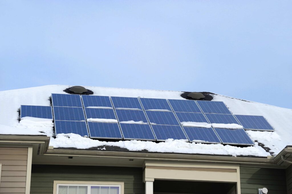 Winter snow on roof with solar panel in Florida