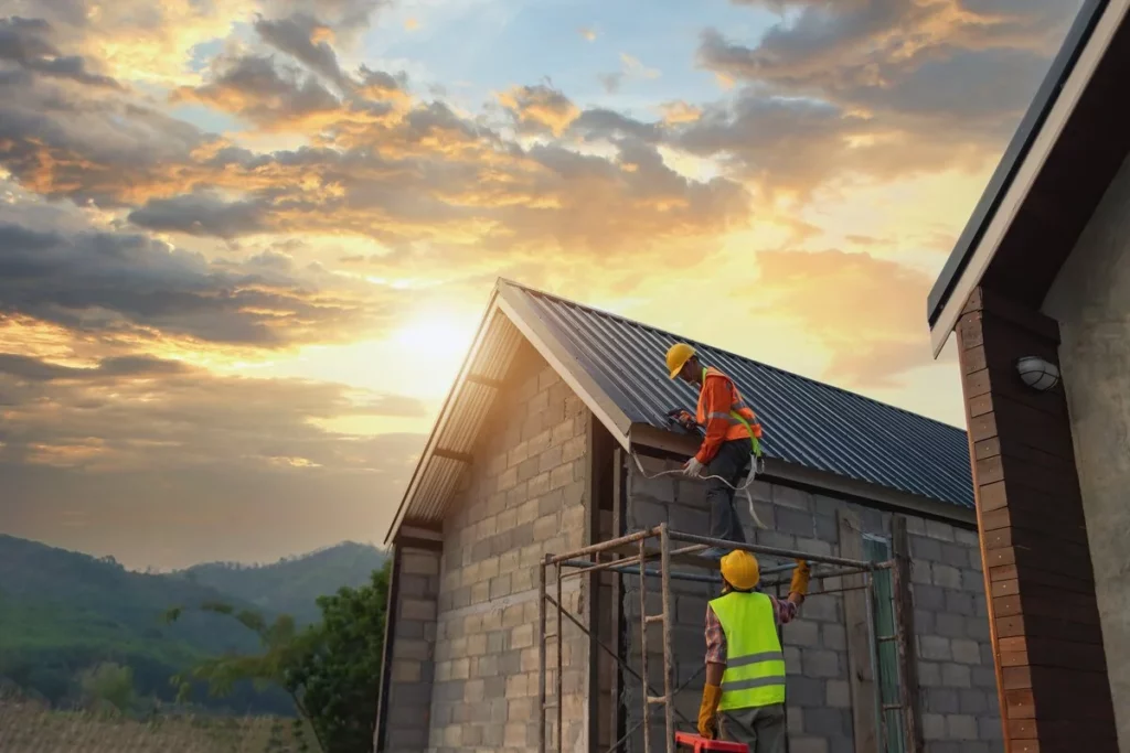 2 roof professionals installing a new metal roof in Lakeland