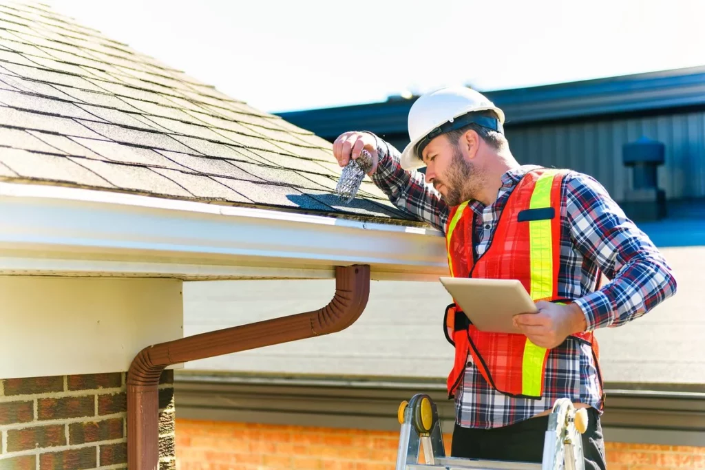 a roofer inspecting roof to determine roof age