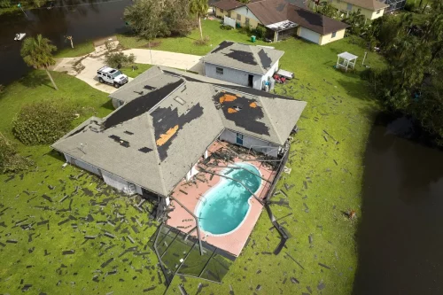 A house with damaged roof after hurricane In & Near Lakeland, Florida